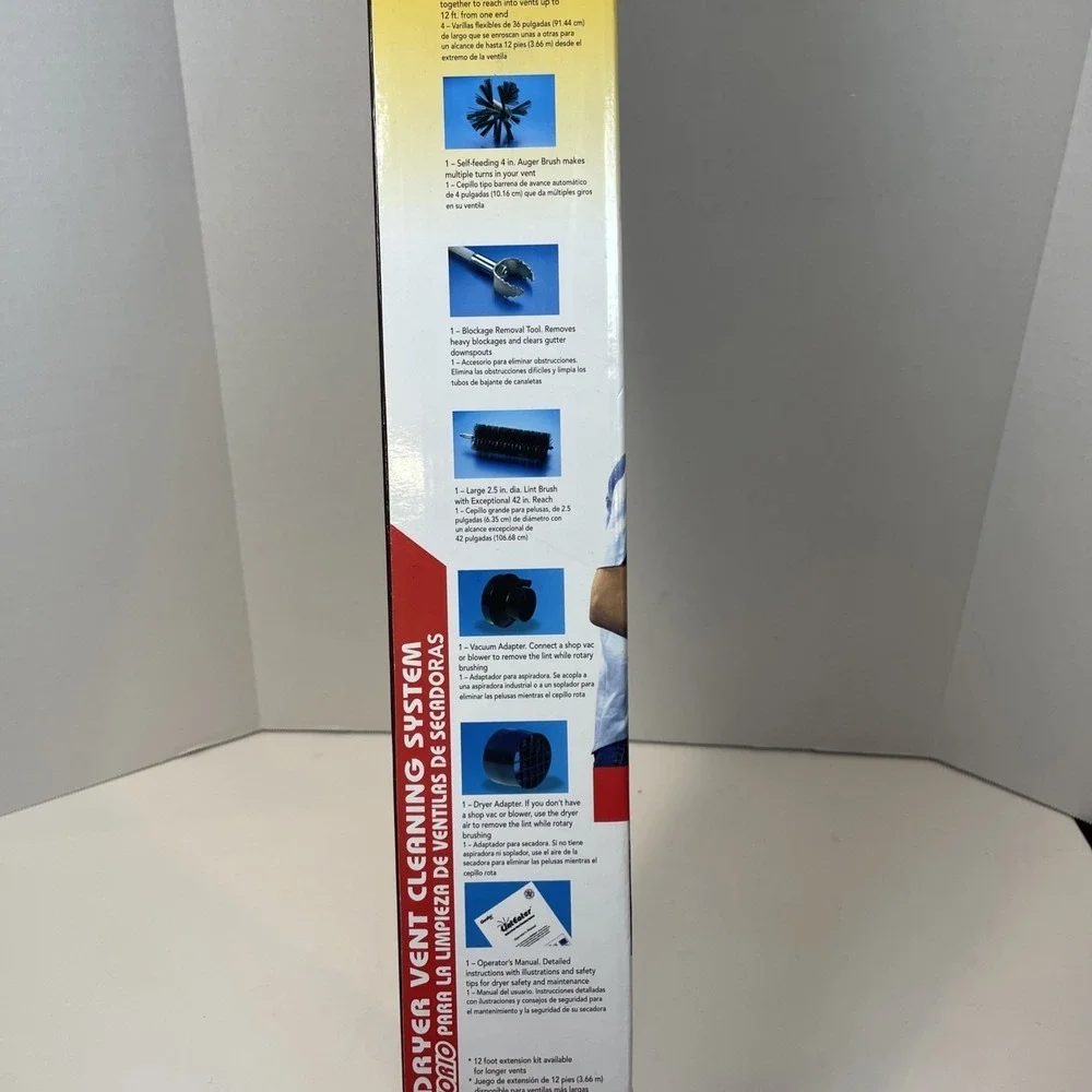 LintEater Dryer Vent Cleaning System Unisex 12ft Yellow Rotary‎ Cleaning Kit New